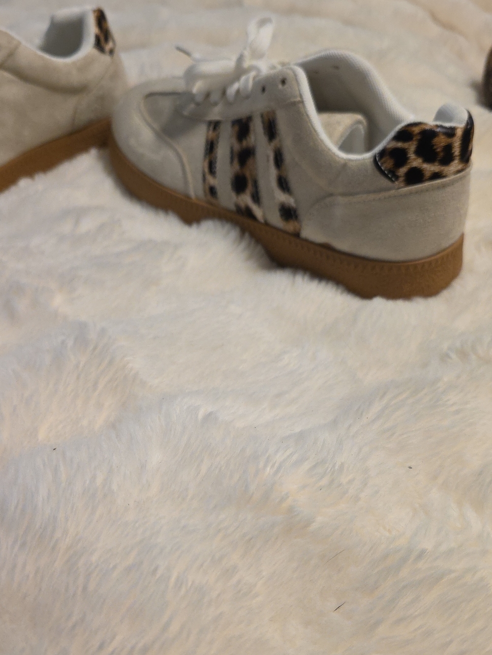 NWOT Cream Suede Sneakers with Leopard Accent